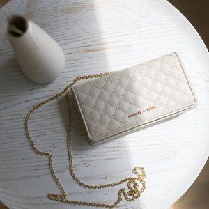 Charles & Keith Cream Color Quilted Pouch